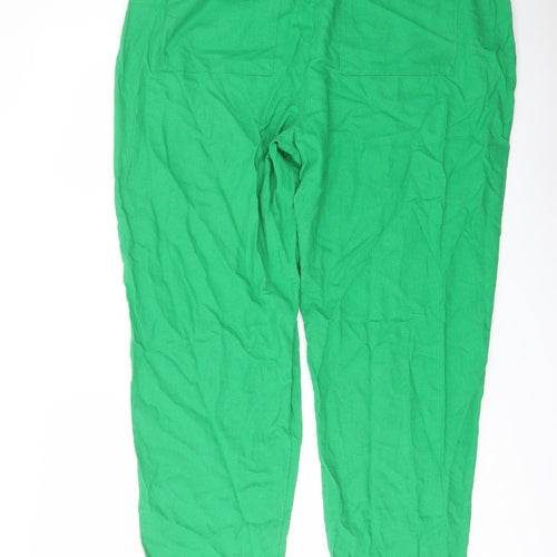 Marks and Spencer Womens Green Linen Trousers Size 18 L30 in Regular Drawstring