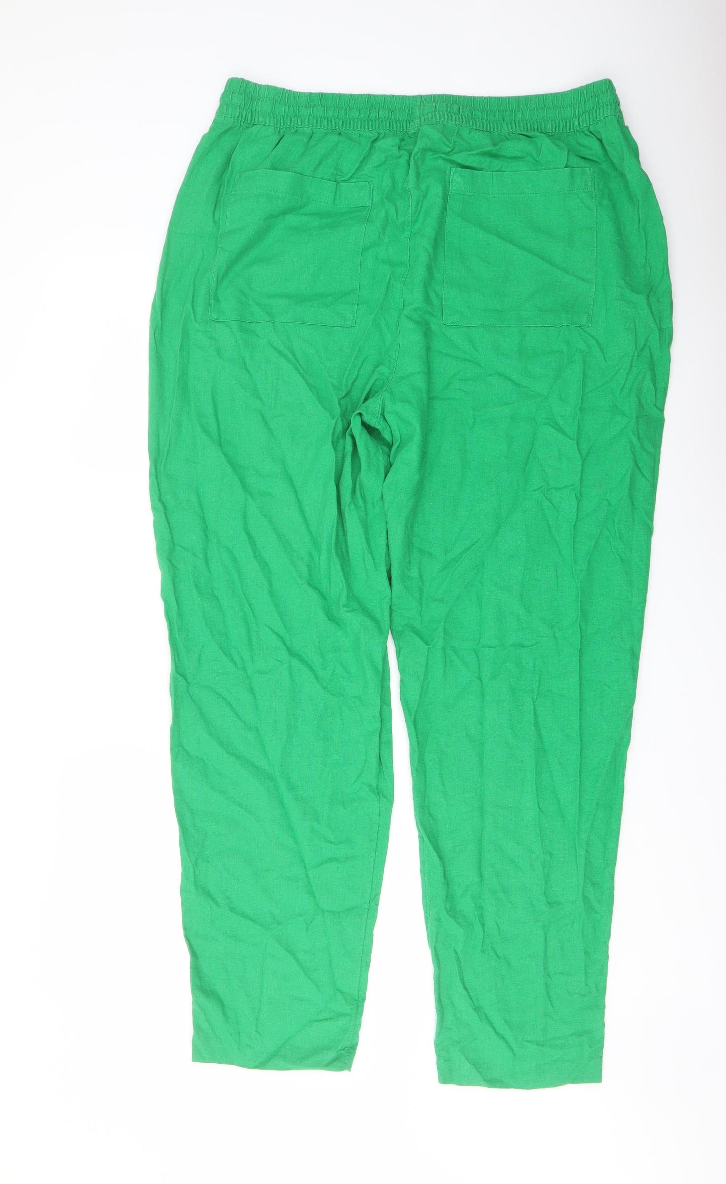 Marks and Spencer Womens Green Linen Trousers Size 18 L30 in Regular Drawstring