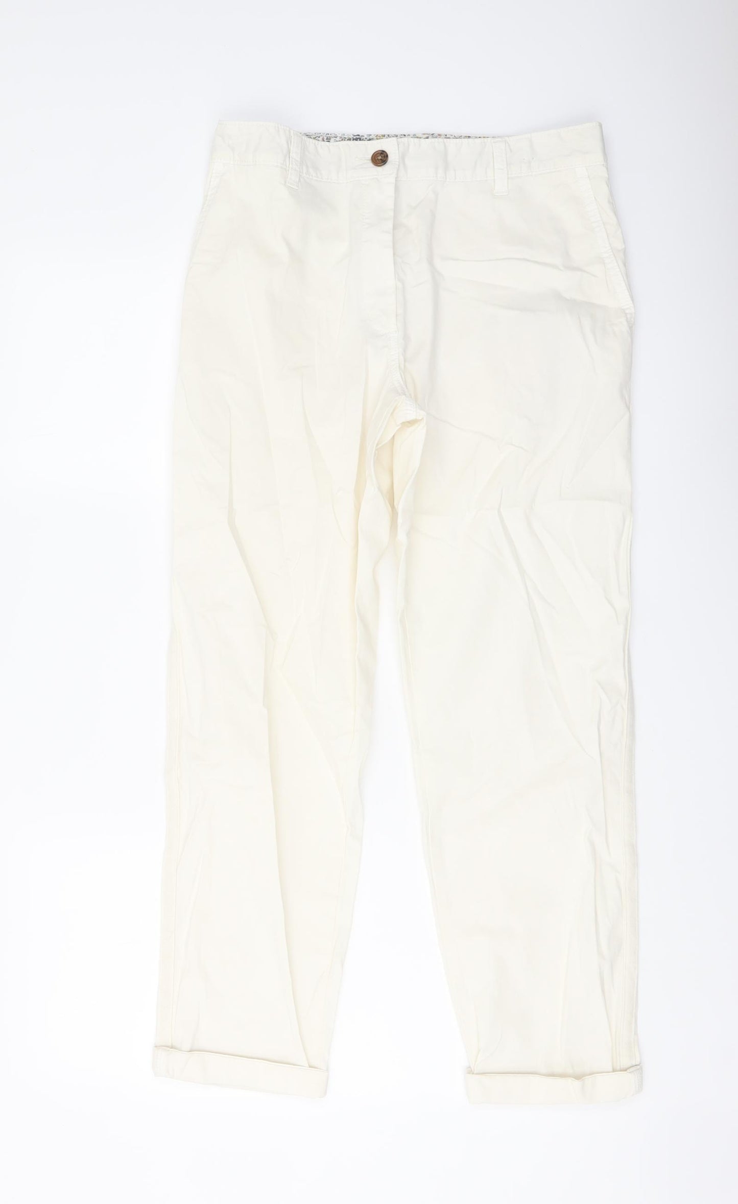 Marks and Spencer Womens Ivory Cotton Chino Trousers Size 10 L27 in Regular Button