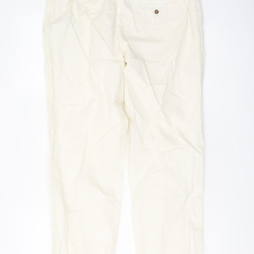 Marks and Spencer Womens Ivory Cotton Chino Trousers Size 10 L27 in Regular Button