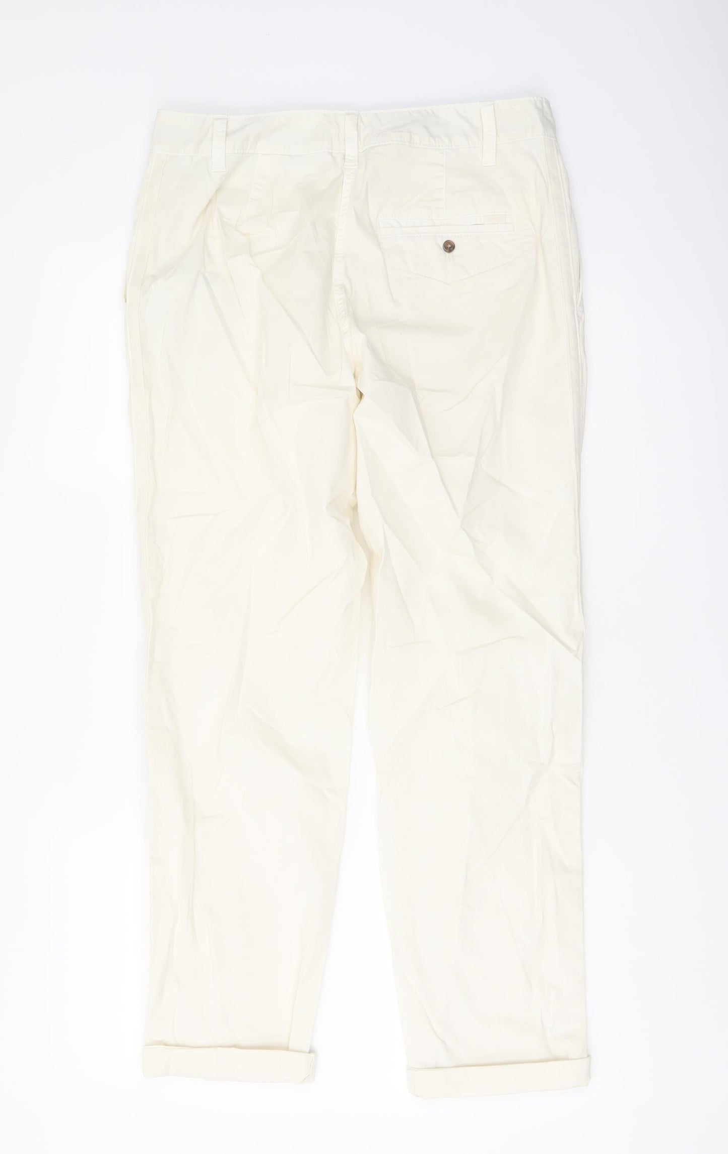 Marks and Spencer Womens Ivory Cotton Chino Trousers Size 10 L27 in Regular Button