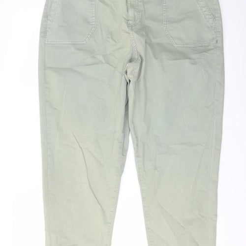 Marks and Spencer Womens Green Cotton Jogger Trousers Size 18 L29 in Regular Button
