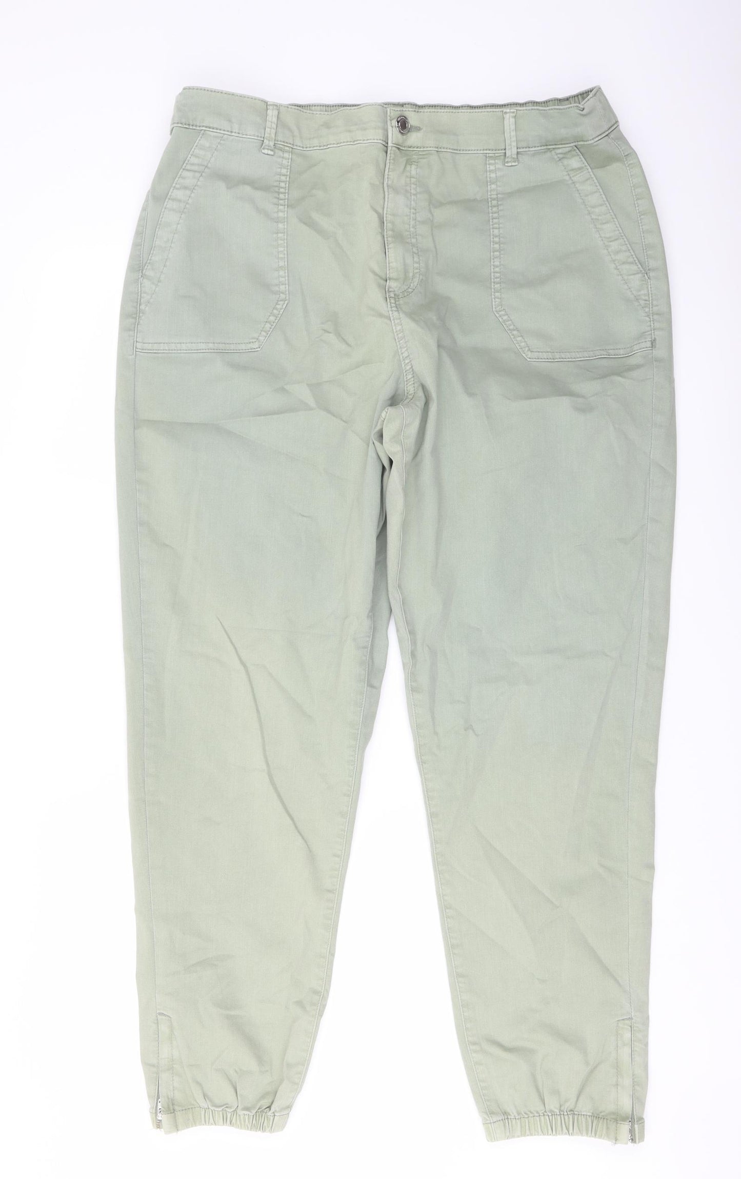 Marks and Spencer Womens Green Cotton Jogger Trousers Size 18 L29 in Regular Button