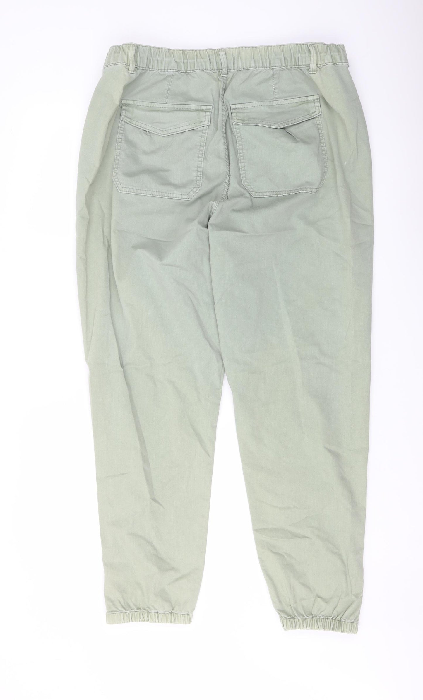 Marks and Spencer Womens Green Cotton Jogger Trousers Size 18 L29 in Regular Button