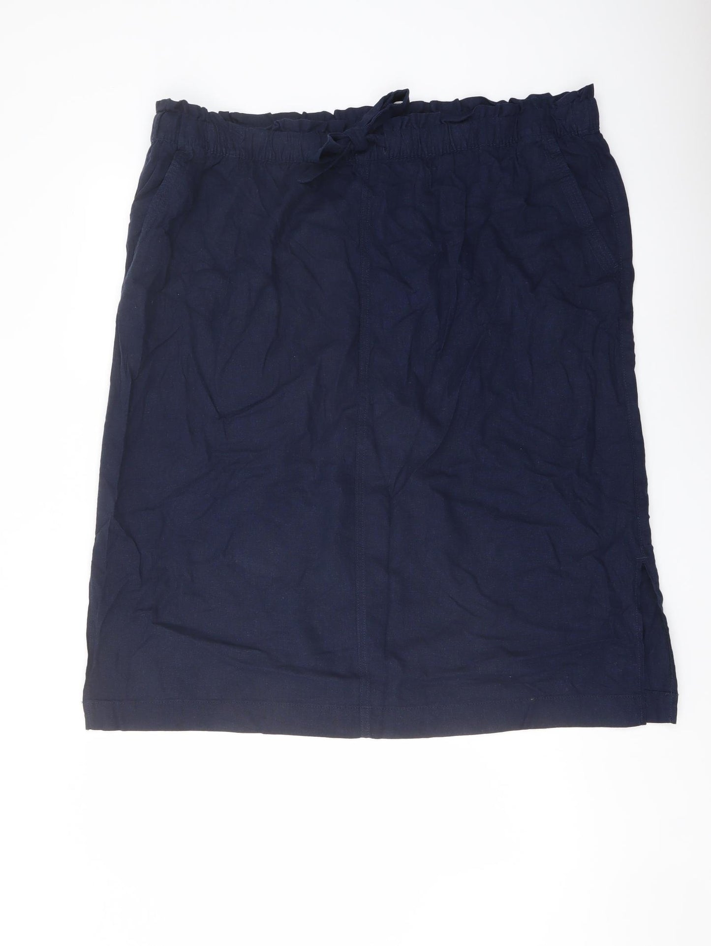 Marks and Spencer Womens Blue Linen A-Line Skirt Size 22 Drawstring