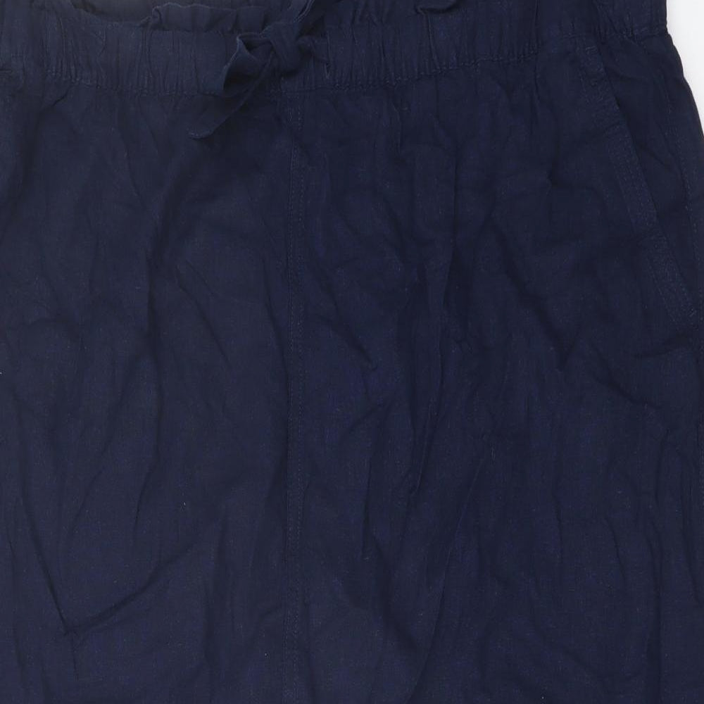 Marks and Spencer Womens Blue Linen A-Line Skirt Size 22 Drawstring