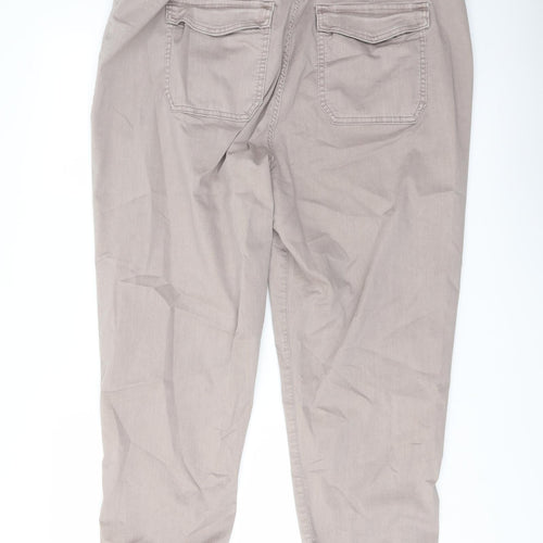 Marks and Spencer Womens Beige Cotton Jogger Trousers Size 20 L27 in Regular Button