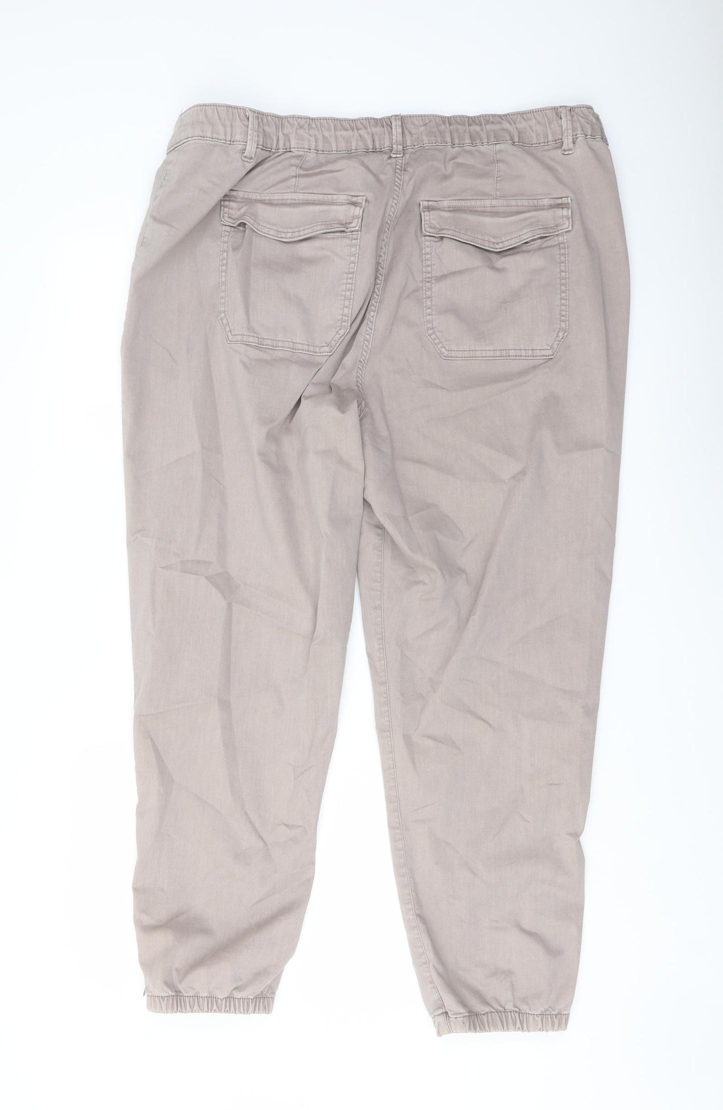 Marks and Spencer Womens Beige Cotton Jogger Trousers Size 20 L27 in Regular Button