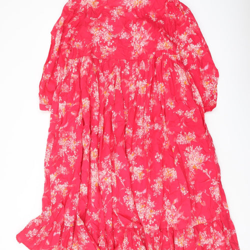 Per Una Womens Pink Floral Cotton Skater Dress Size S V-Neck Pullover