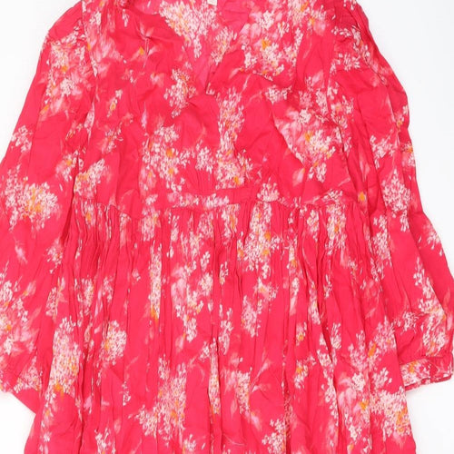 Per Una Womens Pink Floral Cotton Skater Dress Size S V-Neck Pullover