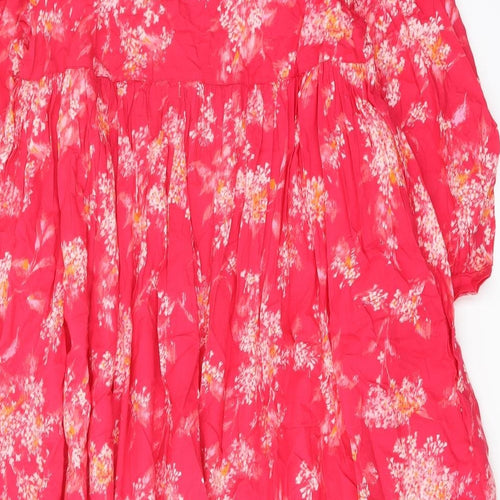 Per Una Womens Pink Floral Cotton Skater Dress Size S V-Neck Pullover