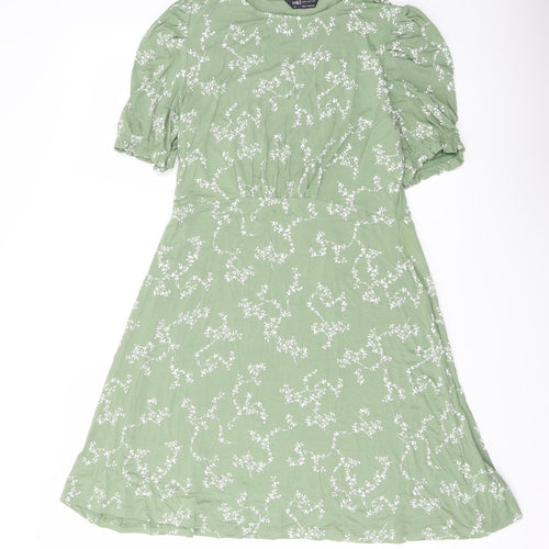 Marks and Spencer Womens Green Floral Viscose A-Line Size 10 Crew Neck Pullover
