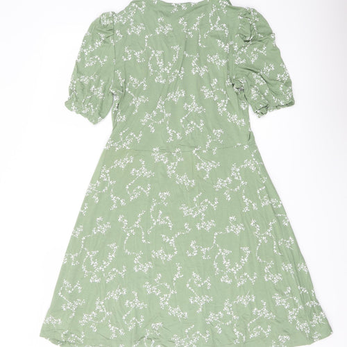 Marks and Spencer Womens Green Floral Viscose A-Line Size 10 Crew Neck Pullover