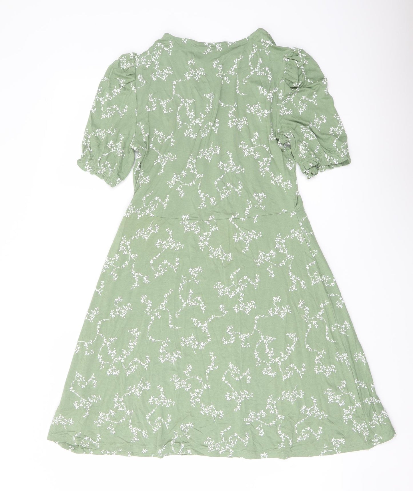 Marks and Spencer Womens Green Floral Viscose A-Line Size 10 Crew Neck Pullover
