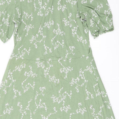 Marks and Spencer Womens Green Floral Viscose A-Line Size 10 Crew Neck Pullover