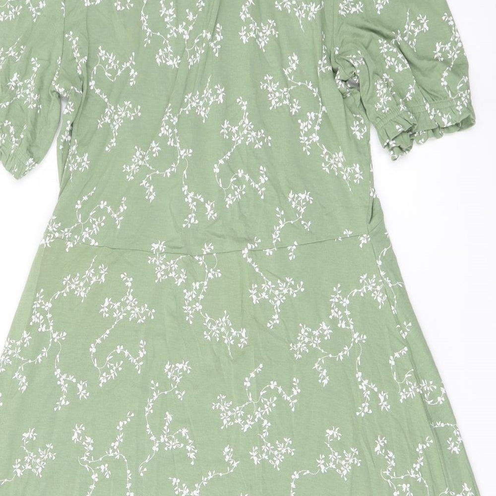 Marks and Spencer Womens Green Floral Viscose A-Line Size 10 Crew Neck Pullover