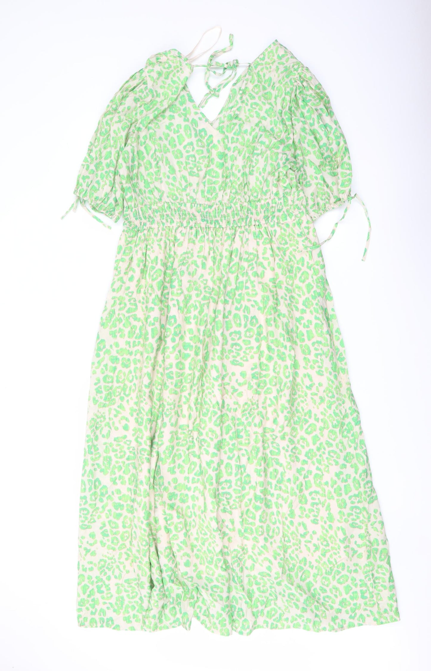 Marks and Spencer Womens Green Animal Print Viscose A-Line Size 12 V-Neck Pullover