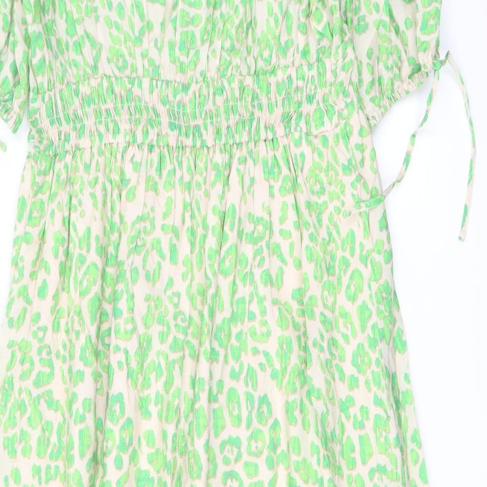 Marks and Spencer Womens Green Animal Print Viscose A-Line Size 12 V-Neck Pullover