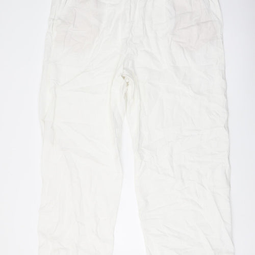 Marks and Spencer Womens White Linen Trousers Size 22 L27 in Regular Drawstring