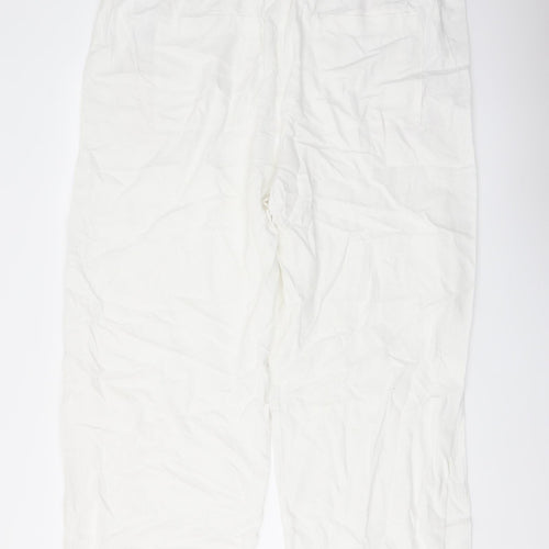 Marks and Spencer Womens White Linen Trousers Size 22 L27 in Regular Drawstring