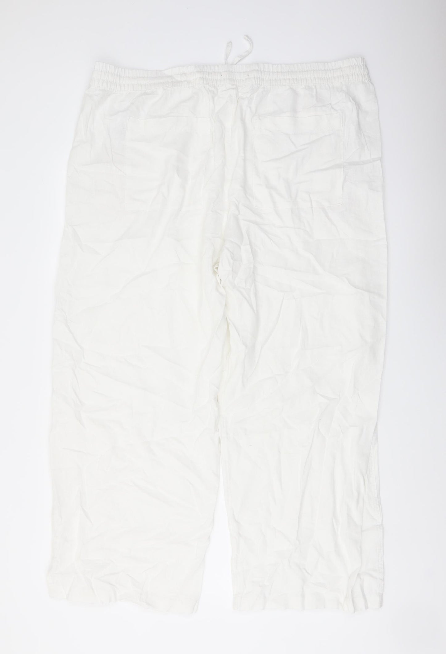 Marks and Spencer Womens White Linen Trousers Size 22 L27 in Regular Drawstring
