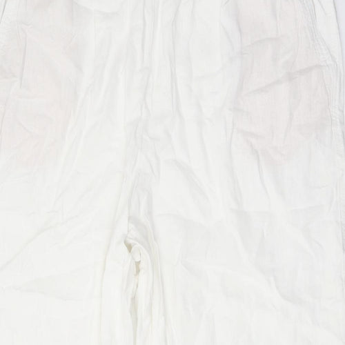 Marks and Spencer Womens White Linen Trousers Size 22 L27 in Regular Drawstring