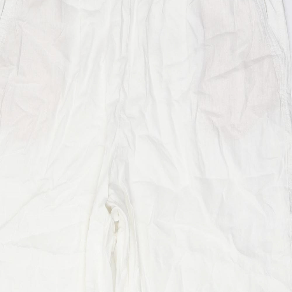 Marks and Spencer Womens White Linen Trousers Size 22 L27 in Regular Drawstring