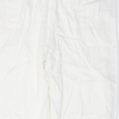 Marks and Spencer Womens White Linen Trousers Size 22 L27 in Regular Drawstring