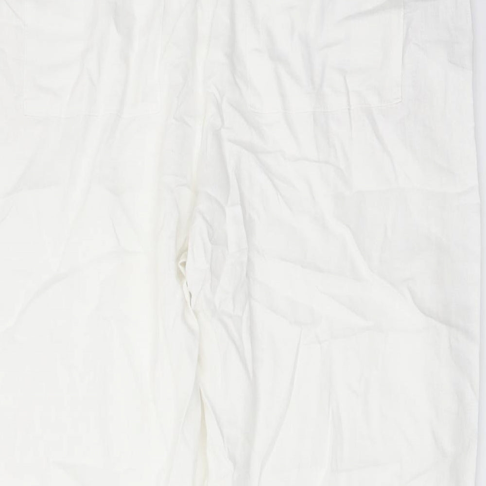 Marks and Spencer Womens White Linen Trousers Size 22 L27 in Regular Drawstring