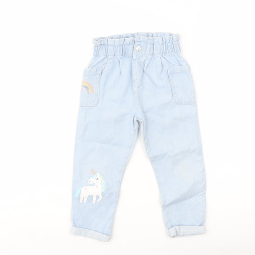 TU Girls Blue Cotton Tapered Jeans Size 2-3 Years Regular Snap