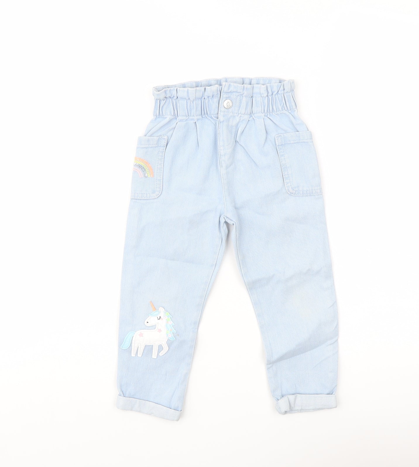 TU Girls Blue Cotton Tapered Jeans Size 2-3 Years Regular Snap