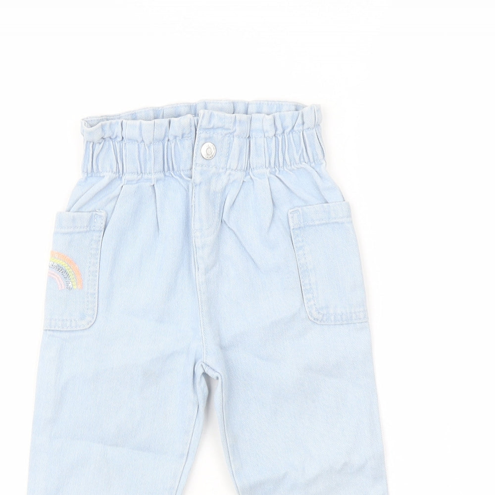 TU Girls Blue Cotton Tapered Jeans Size 2-3 Years Regular Snap