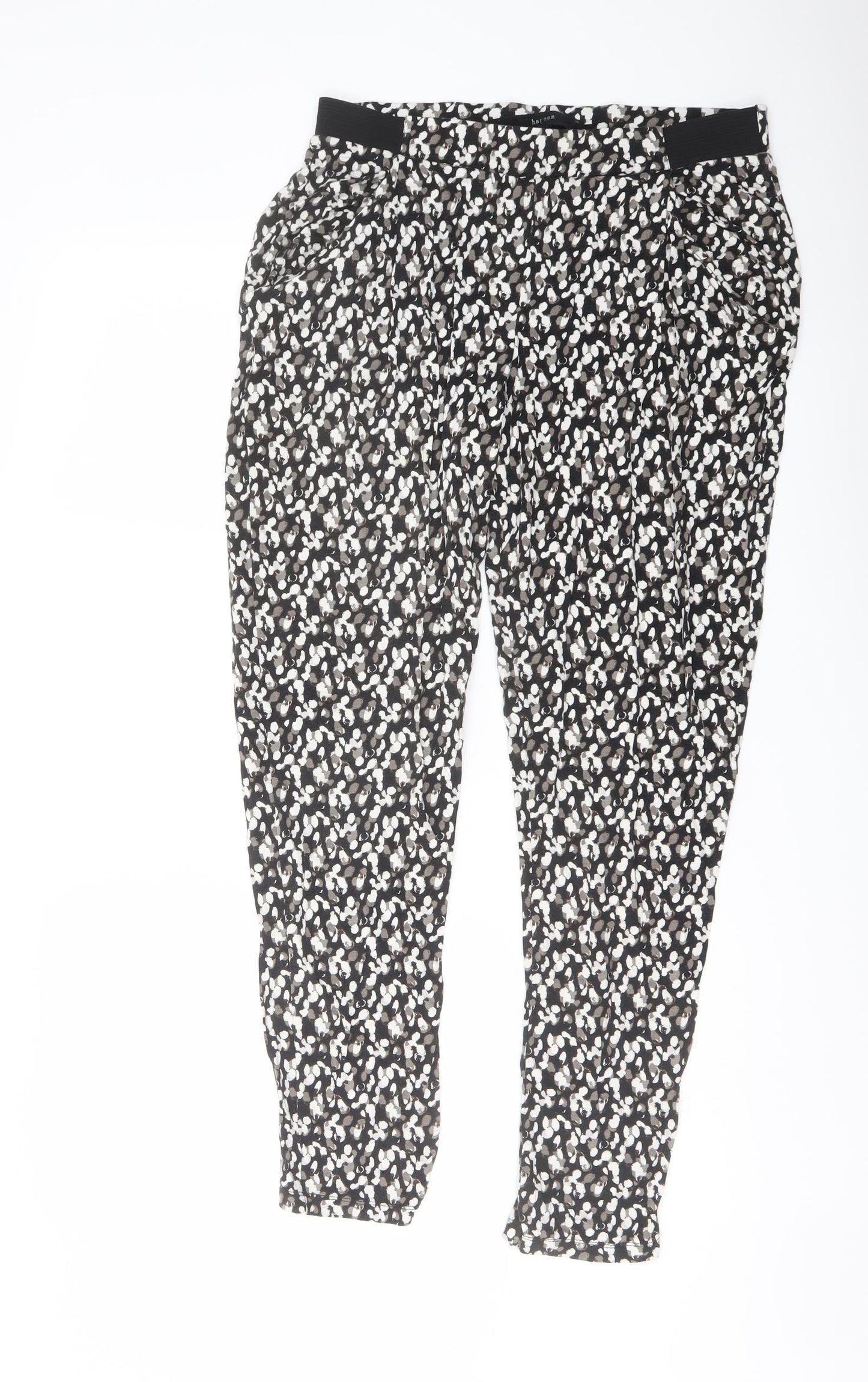 NEXT Womens Black Geometric Viscose Harem Trousers Size 10 L29 in Regular