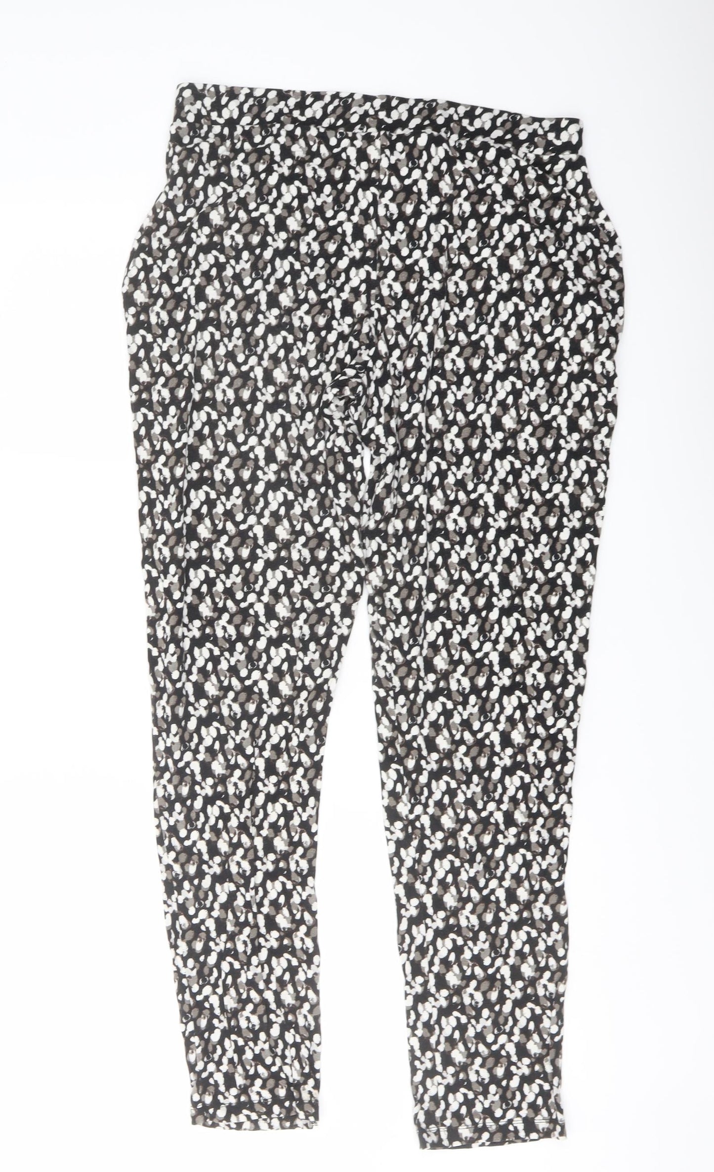 NEXT Womens Black Geometric Viscose Harem Trousers Size 10 L29 in Regular