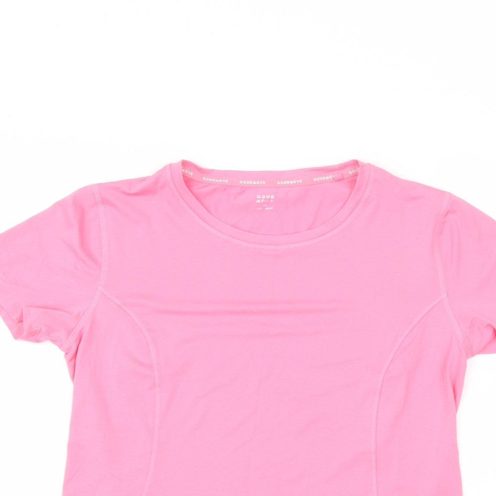 Good Moove Womens Pink Polyester Basic T-Shirt Size 10 Crew Neck Pullover