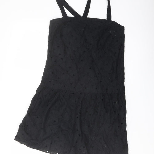 Uniqlo Womens Black Cotton Mini Size S Square Neck Zip