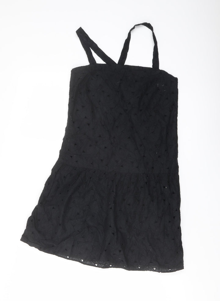Uniqlo Womens Black Cotton Mini Size S Square Neck Zip
