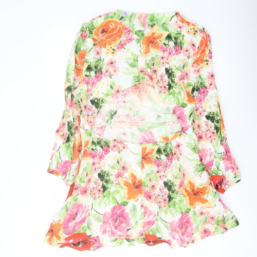 Zara Womens Multicoloured Floral Linen A-Line Size 2XL Crew Neck Zip
