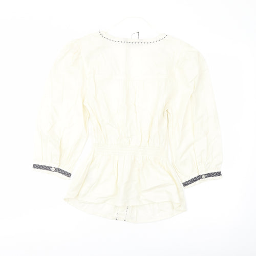 Marks and Spencer Womens Ivory Cotton Basic Blouse Size 6 V-Neck