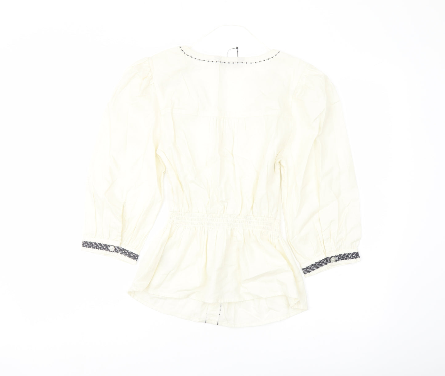 Marks and Spencer Womens Ivory Cotton Basic Blouse Size 6 V-Neck