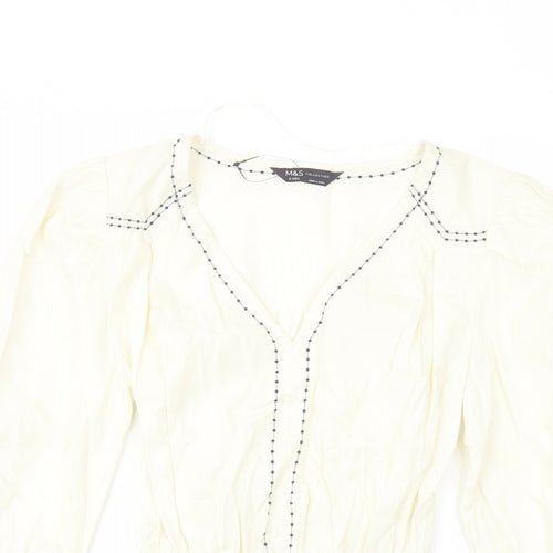 Marks and Spencer Womens Ivory Cotton Basic Blouse Size 6 V-Neck