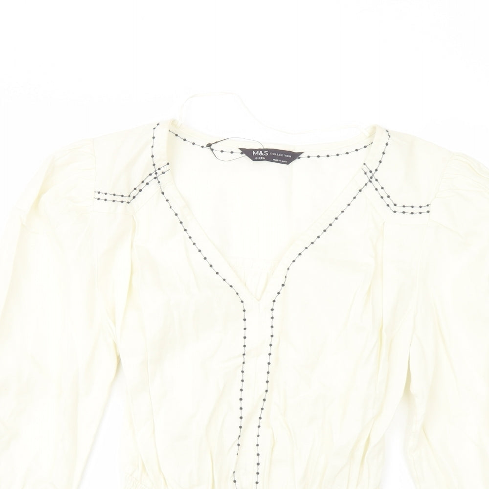 Marks and Spencer Womens Ivory Cotton Basic Blouse Size 6 V-Neck