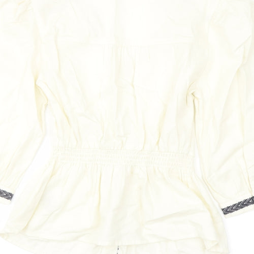Marks and Spencer Womens Ivory Cotton Basic Blouse Size 6 V-Neck