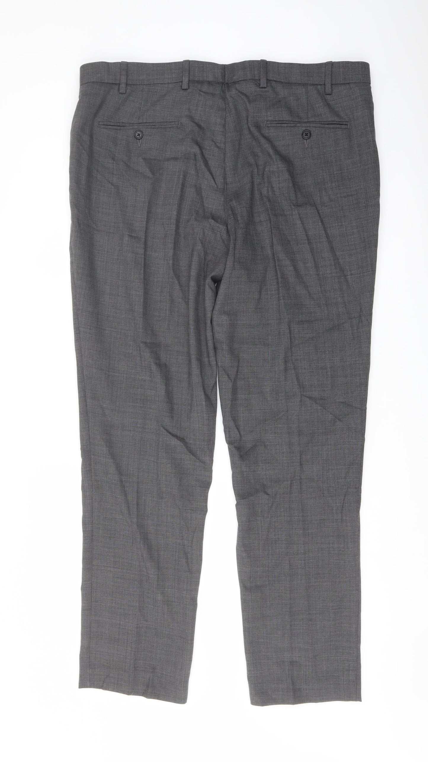 Marks and Spencer Mens Grey Wool Trousers Size 38 in L31 in Slim Hook & Eye
