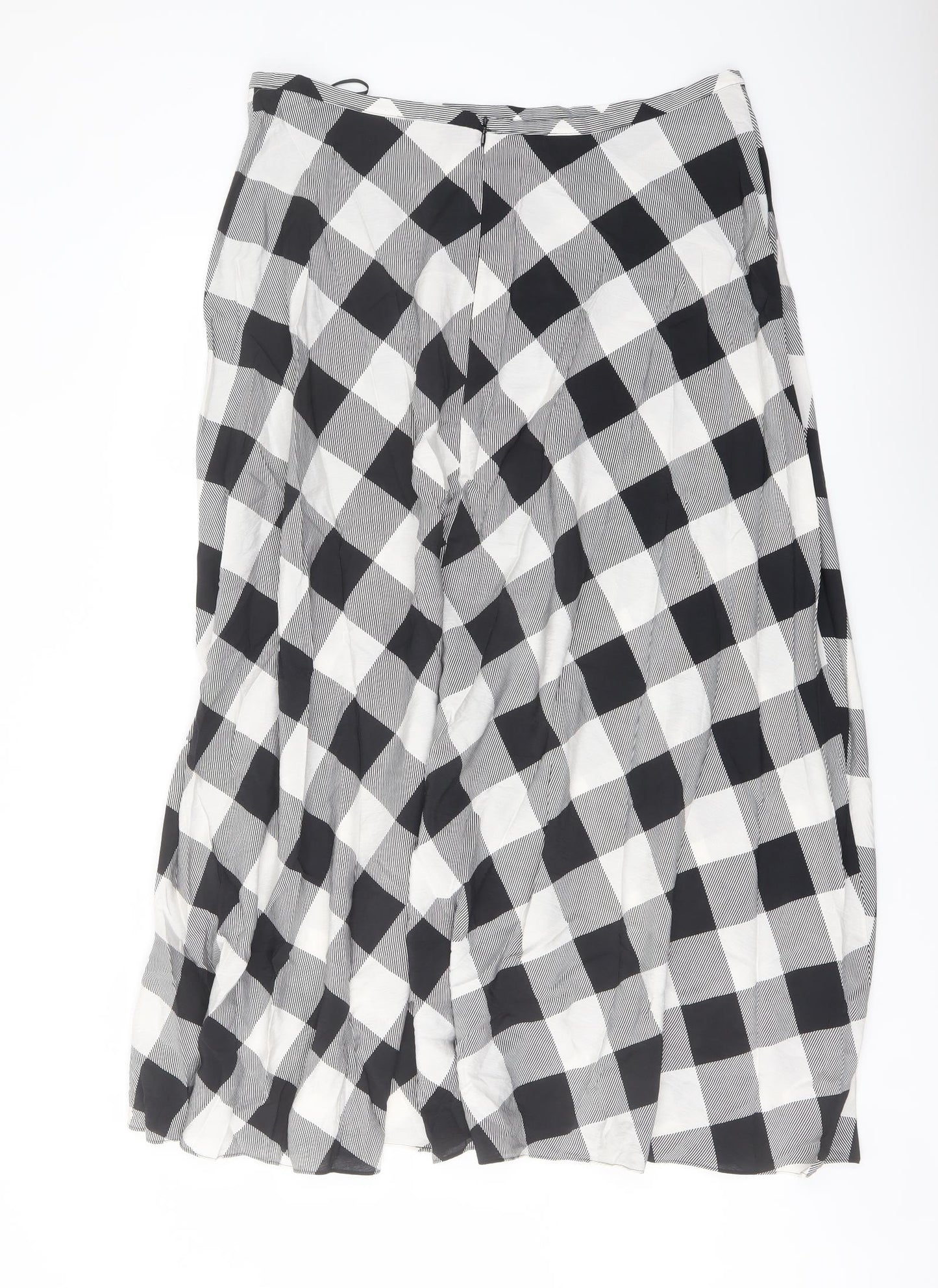Marks and Spencer Womens Black Geometric Viscose A-Line Skirt Size 18 Zip