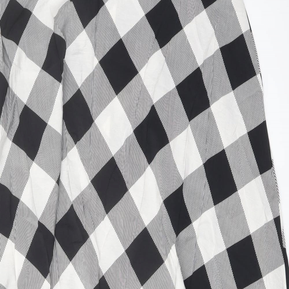 Marks and Spencer Womens Black Geometric Viscose A-Line Skirt Size 18 Zip