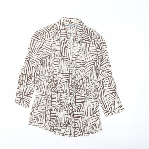 Per Una Womens Beige Geometric Cotton Basic Button-Up Size 10 Collared