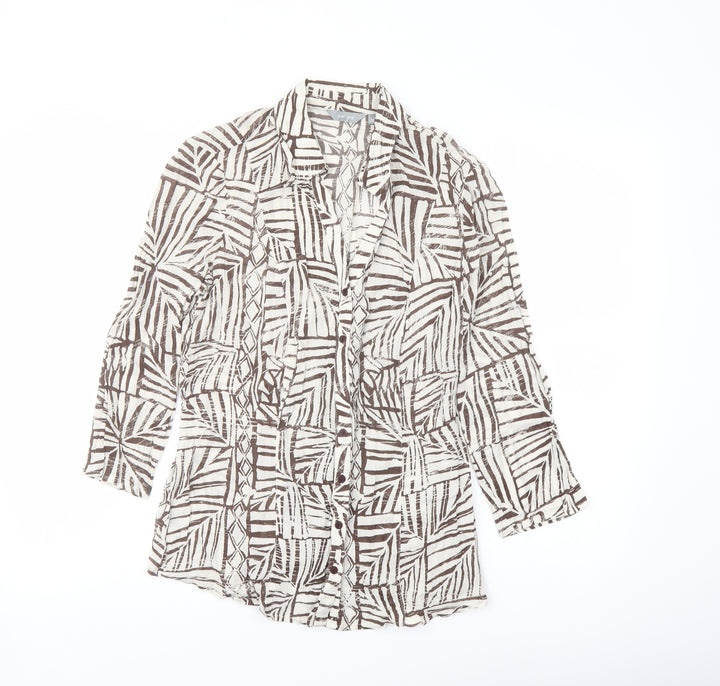Per Una Womens Beige Geometric Cotton Basic Button-Up Size 10 Collared
