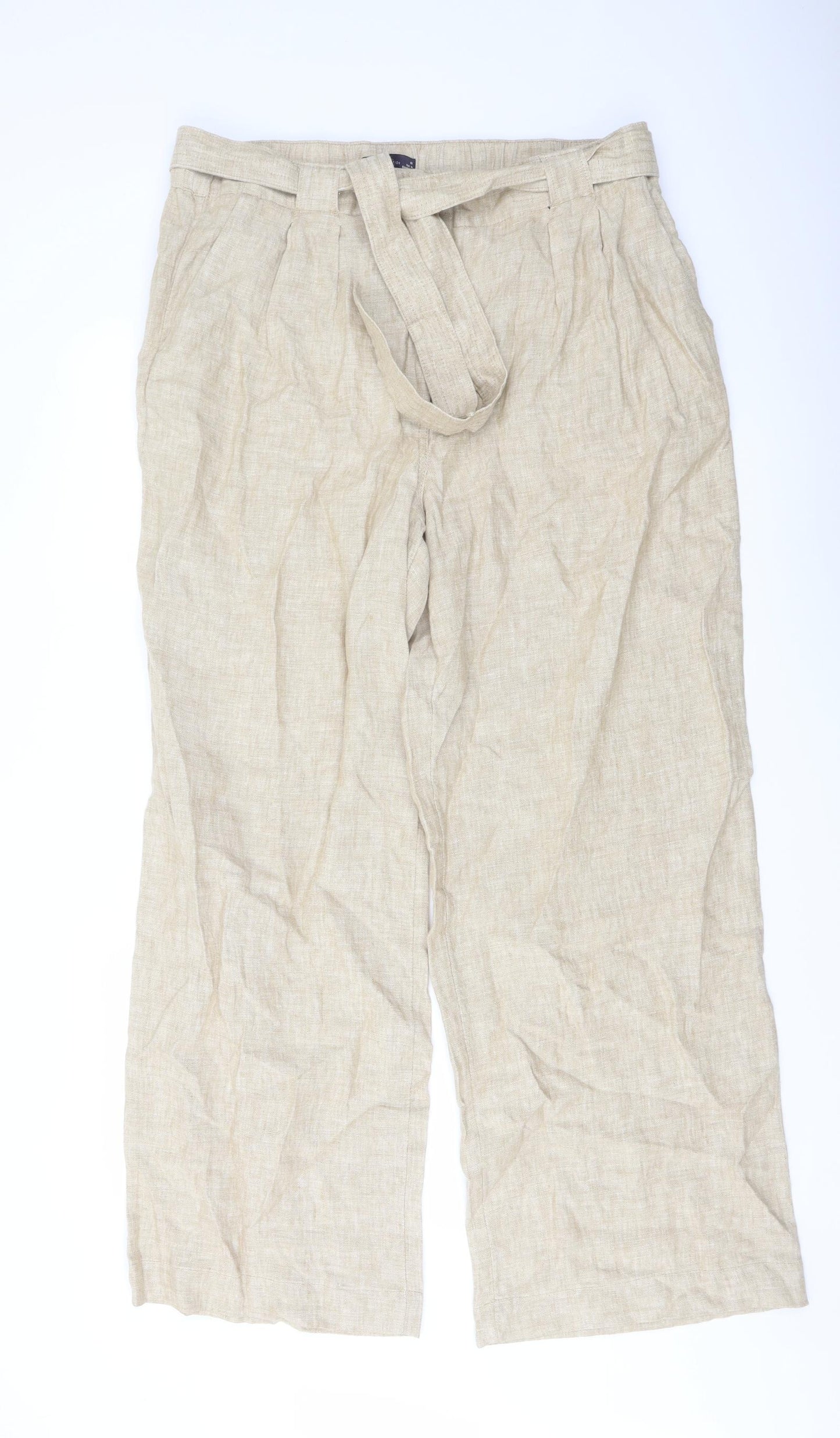 Marks and Spencer Womens Beige Linen Trousers Size 18 L30 in Regular Button