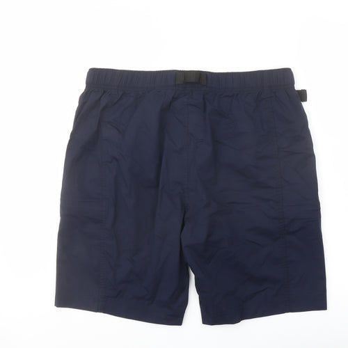Marks and Spencer Mens Blue Cotton Cargo Shorts Size 36 in L9 in Regular Button